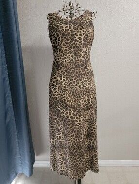 Linen Leopard Print Sleeveless Midi Dress Size Large